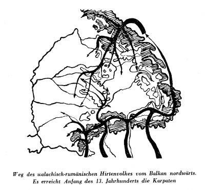 Rumänernas invandring som herdefolk till Transsylvanien under början av 1200-talet, enligt traditionell ungersk historieskrivnin